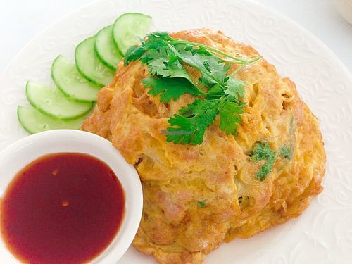 Rice with ham omelette (mock meat) at My Home Cafe & Vegetarian in Chiang Mai