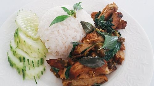Rice + Duck fried with Green chili dip (mock meat) at My Home Cafe & Vegetarian in Chiang Mai