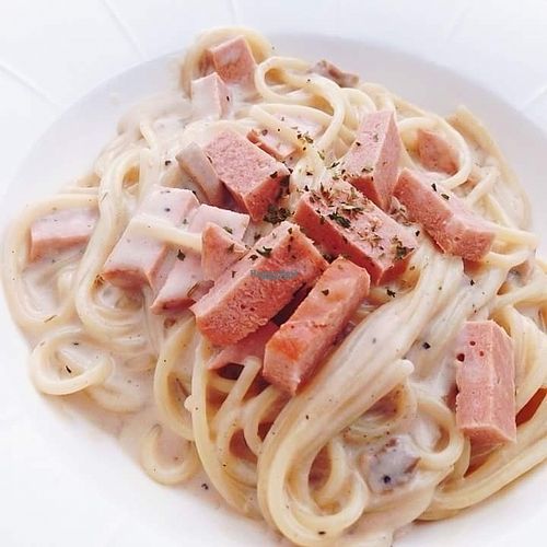 Spaghetti with white sauce at My Home Cafe & Vegetarian in Chiang Mai