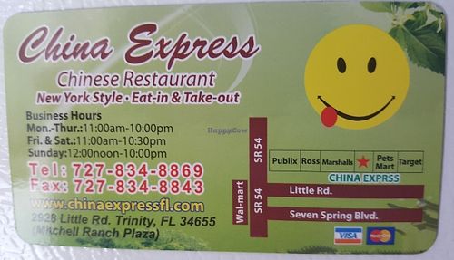 Business card at China Xpress in New Port Richey