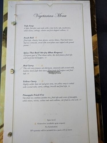 Vegan Menu at Noi Thai in Seattle