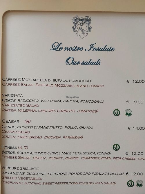 salad menu at Ristorante Imbarcadero in Como