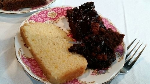 Gluten free lemon cake and gluten free chocolate cake.  at The Meeting Room Cafe in Cardiff