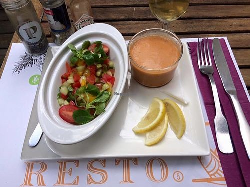Entrée "Gaspacho andalous et sa minestrone de légumes", juste magnifique  at Resto V in La Garenne-colombes