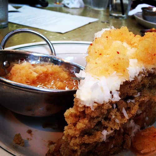 vegan pineapple upside down cake  at Madre + Mason in Atlanta