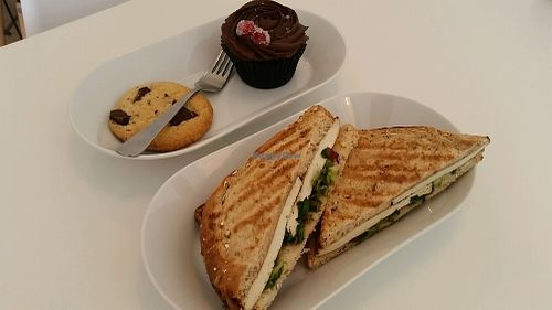 chocolate chip cookie, chocolate log cupcake and Jamican Jerky toasty  at Blanche Bakery in Cardiff