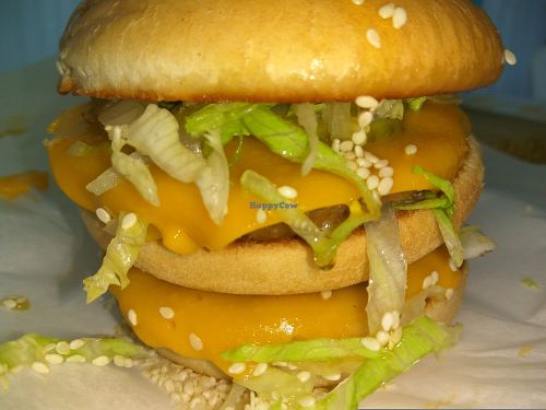 Sgaia Mheat burgers as the patties in Mad Chef's V Mac burger at Sgaia's Vegan Mheat in Paisley