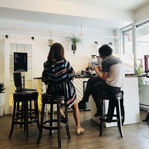 The bar (?). The barista went to get more ice.  at Aubade Coffee in Vancouver