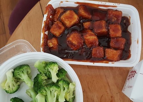 General Tso tofu & steamed broccoli  at China Wok in New Port Richey