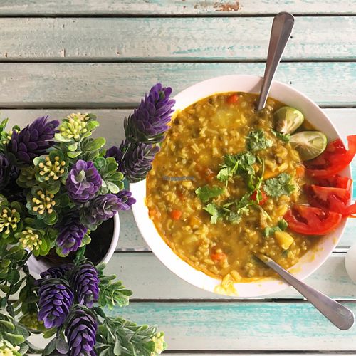 Kitchari, Vegan Indian dish was one of today's options! so so amazing!! at Govinda's Restaurant in Krabi