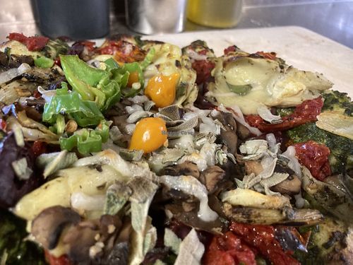 Amazing vegan pizza! at Peekaboo Canyon Wood Fired Kitchen in Kanab