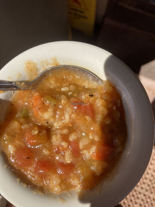 Vegan SW rice soup at Peekaboo Canyon Wood Fired Kitchen in Kanab