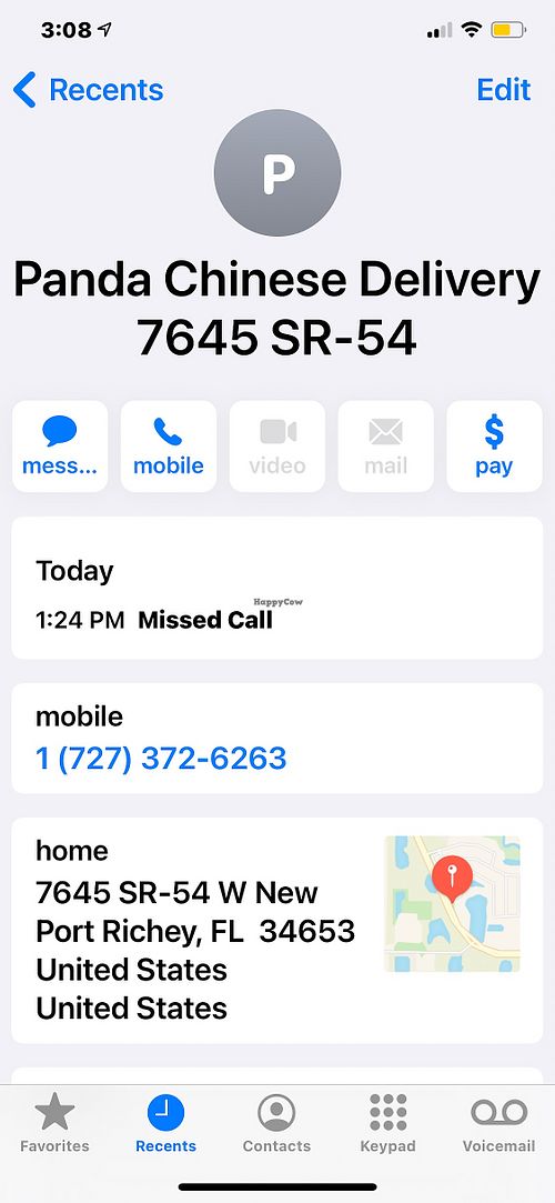 Address & phone number. They deliver for free if you live close & order over a certain dollar amount. We have done this two times when not feeling well.  at Panda Chinese Restaurant in New Port Richey