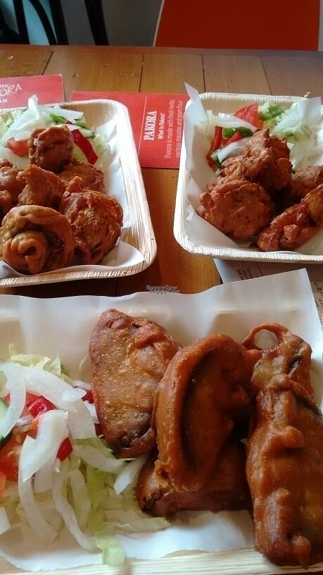 mushroom, aubergine and mixed veg pakora. at The  Pakora Bar in Edinburgh