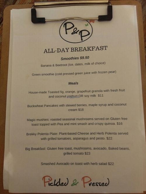 Breakfast menu at Pickled & Pressed in The Junction