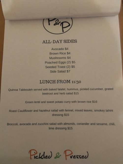 Lunch menu  at Pickled & Pressed in The Junction