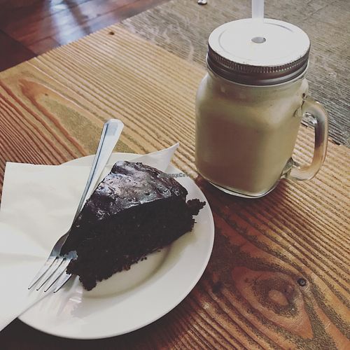 vegan chocolate and coconut cake at Wood and Green Cafe in Wadebridge