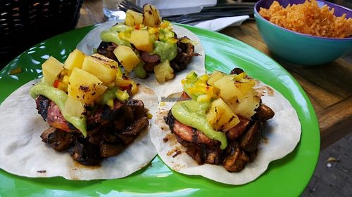 Mushroom tacos with added pinapple at Changos in Tel Aviv