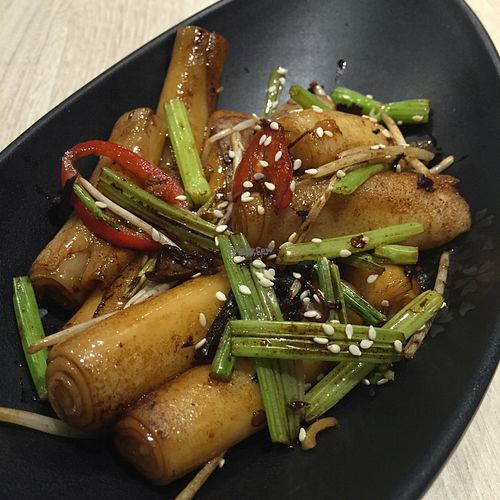 Pan fried rice rolls with XO sauce at The Veggie in Kowloon