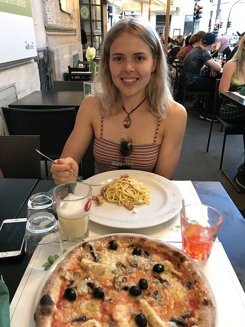 Carbonara and cheesy pizza (can’t remember the name) at Origano Campo de' Fiori in Rome