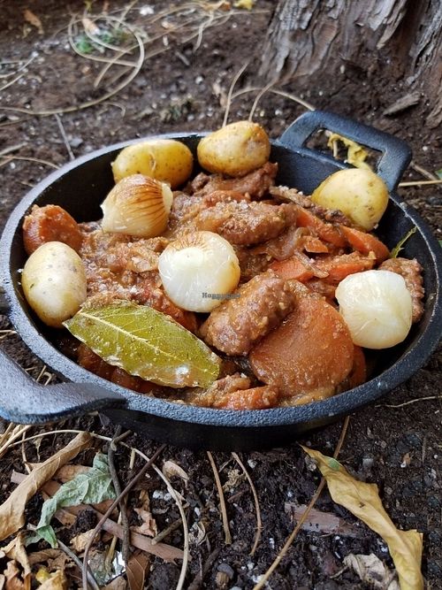 BŒUF BOURGUIGNON 
Stew with v. beef marinated in red wine, pearl onions, carrots, bacon & fingerling potatoes at Delice & Sarrasin in New York City