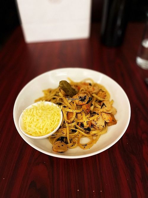Tagliatelle with Vegan Sea Food at Delice & Sarrasin in New York City