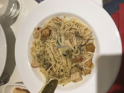vegan ";seafood"; pasta at Delice & Sarrasin in New York City