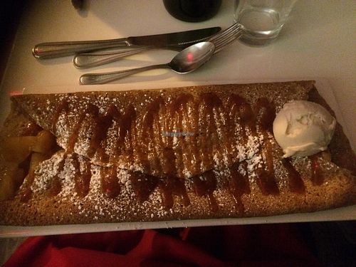 La Bordelaise crêpes
Salted Caramel, Roasted Apple, Vanilla Ice Cream.  A lovely dessert.

 at Delice & Sarrasin in New York City