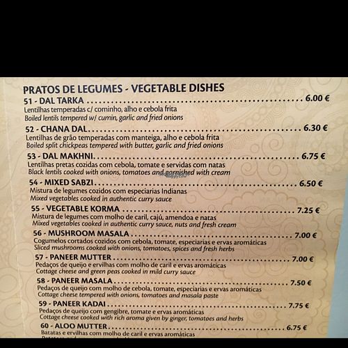 veg dishes 51-60  at Masala House in Portimao