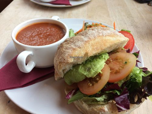 Tomato soup and avocado sandwich  at Plant by Kat's Kitchen in Keswick