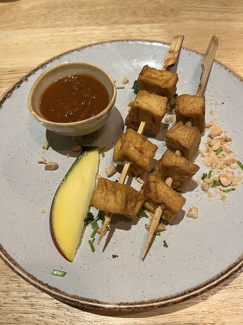 Almond tofu satay  at The Allotment in Manchester