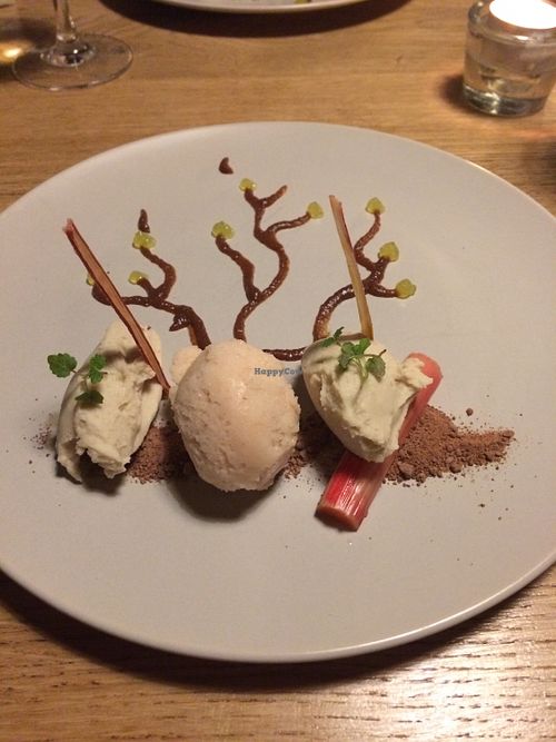 Roasted Apple Mousse, Rhubarb & Ginger Ice Cream at The Allotment in Manchester