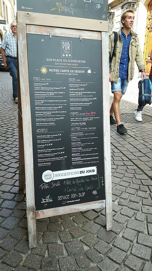 menu at PUR etc - Grand Rue in Strasbourg