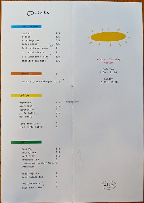 Menu page at Ataya Caffe at ATAYA in Berlin