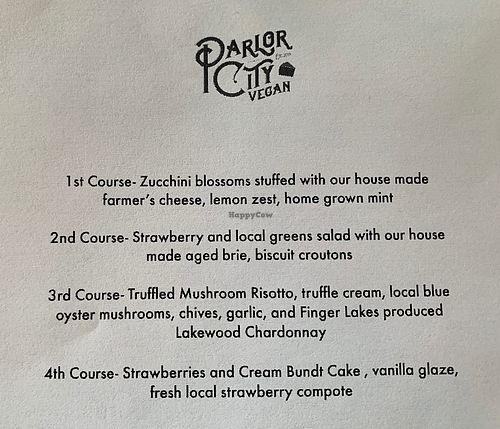 Special menu for fundraiser at Parlor City Vegan in Binghamton