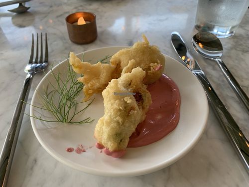 Stuffed zucchini blossoms  at Parlor City Vegan in Binghamton