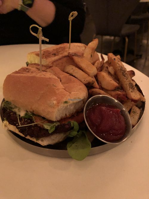 Chickpea Patty Hero w/Fries  at Modern Love in Brooklyn