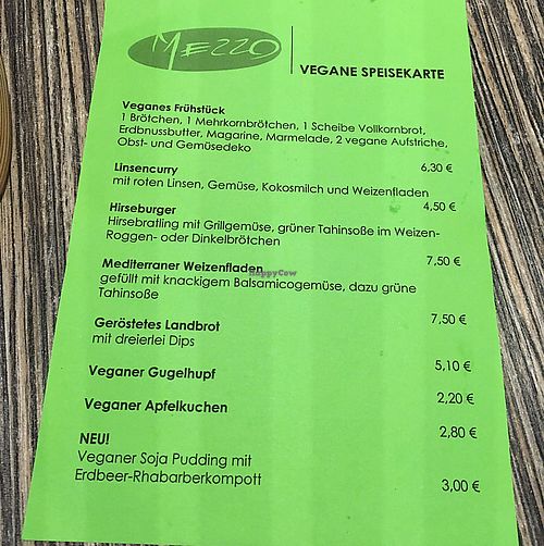 vegan menu - available all year round  at Mezzo  in Hannover