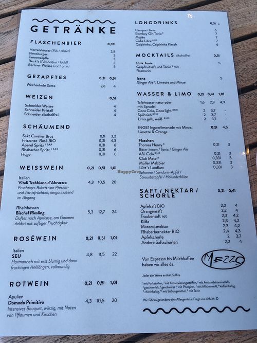 drink menu during covid-19 at Mezzo  in Hannover