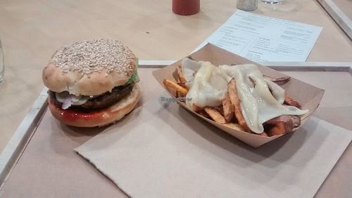 Burger and fries with cheese at Furahaa Break in Paris
