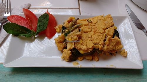 Vegan vegetable pie as a main (menu) at Bum Kaldi in San Pedro De Atacama