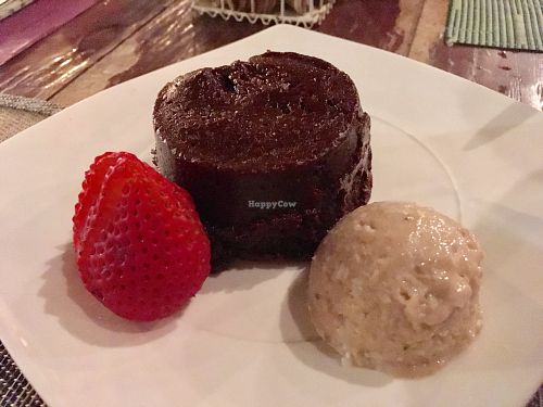 Vegan chocolate flan at Sirena Morena in Cancun