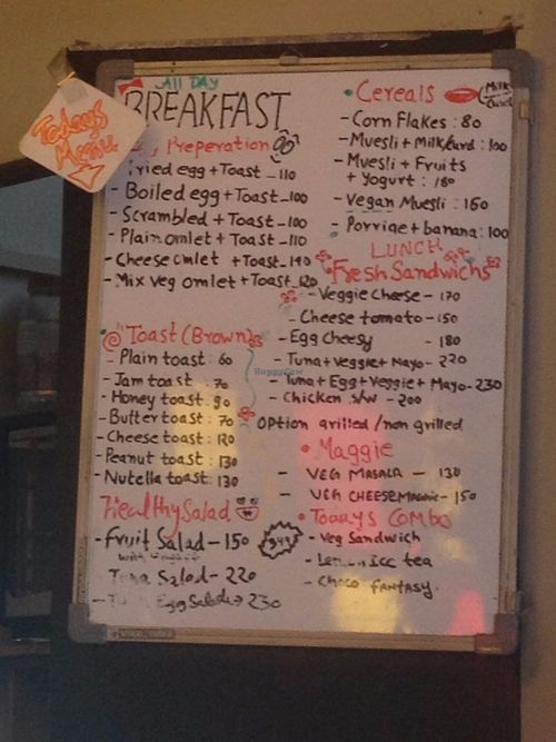 Menu board at Grasswood Cafe in Udaipur