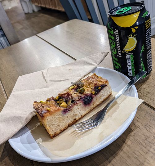 Vegan cherry Bakewell cake at Sheaf Street Health Store in Daventry