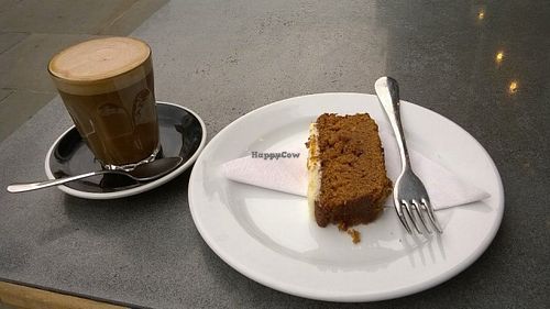 Mocha with oat milk and pumpkin spice cake! at Love and Scandal in South East London