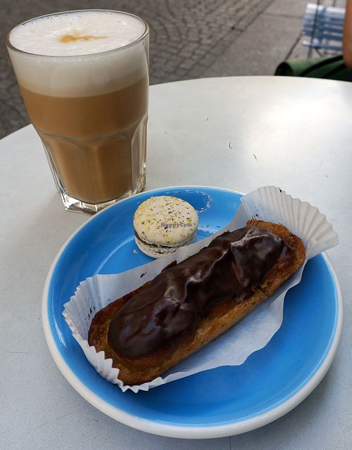 Chocolate eclair + Macaron + Cappuccino at Cloud Cakes - Mandar in Paris