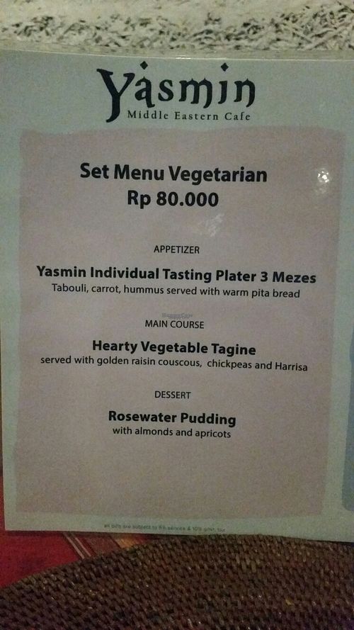 set menu 1 at Yasmin Middle Eastern Cafe in Ubud