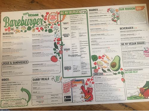 The new, huuuuuuge vegan menu offered (July/2019) at Bareburger in Washington