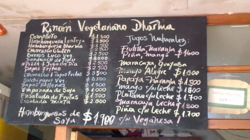 Menu at Dharma Vegetariano in Iquique