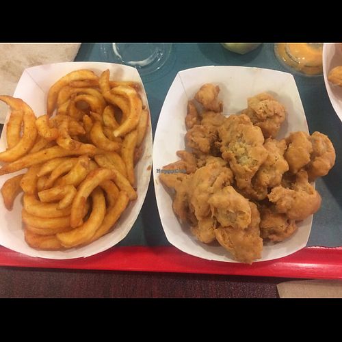 Curly fries and vegan popcorn chicken  at VegeWay in Las Vegas